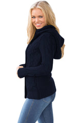 Navy Blue Long Sleeve Button-up Hooded Cardigans Sweaters & Cardigans JT's Designer Fashion