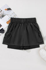 Black Elastic High Waist Pocketed Casual Shorts Casual Shorts JT's Designer Fashion