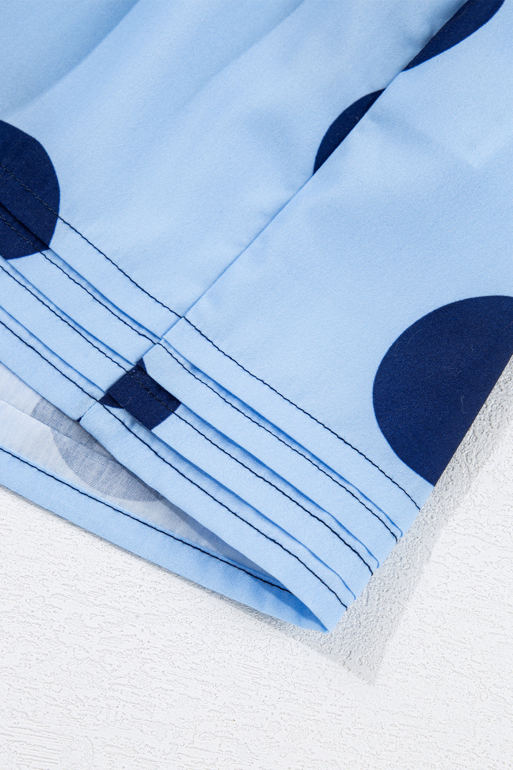 Sky Blue Polka Dot Print Ruffled Short Sleeve Buttoned Collared Blouse Blouses & Shirts JT's Designer Fashion