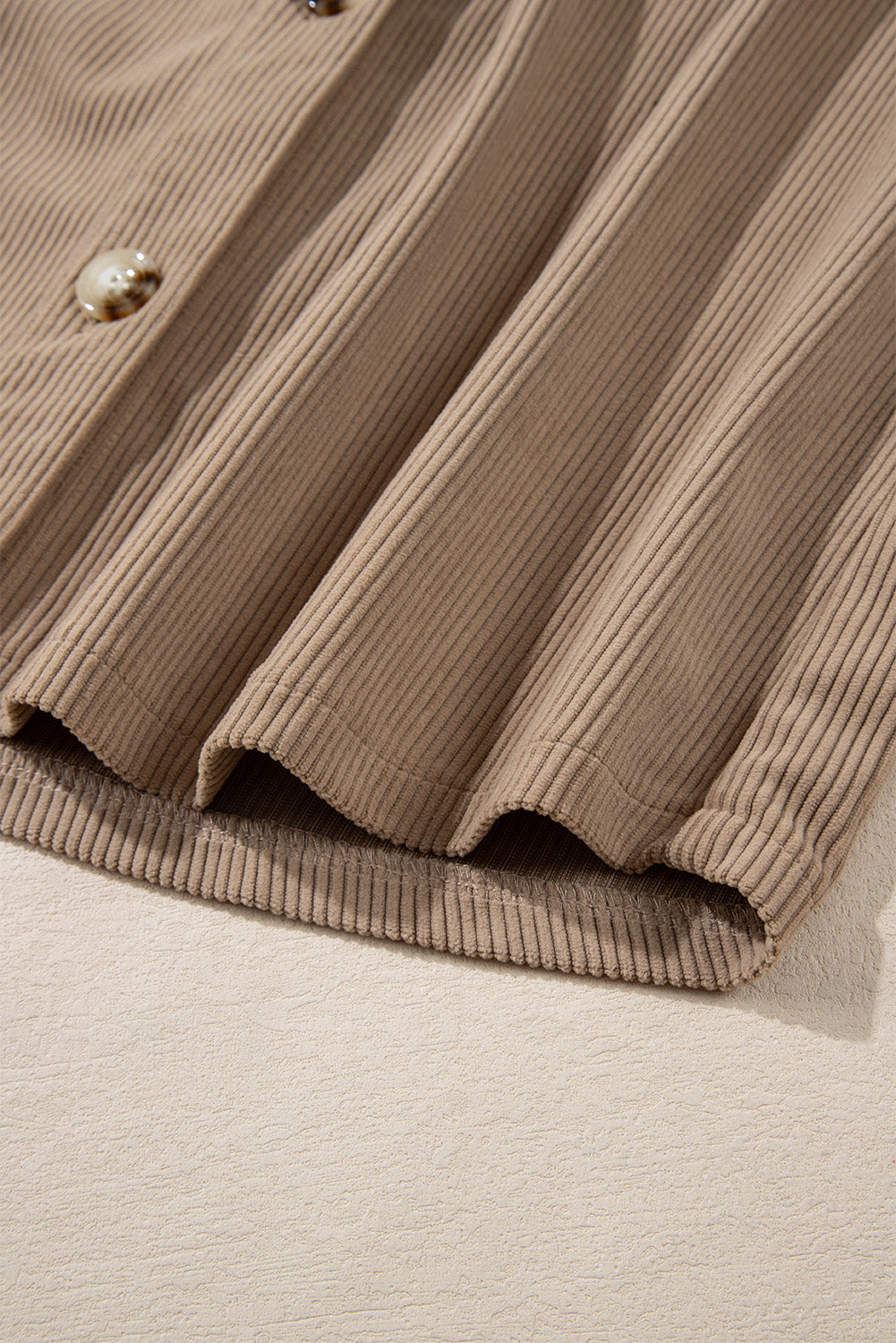 Pale Khaki Hooded Drawstring Pockets Corduroy Shacket Jackets JT's Designer Fashion