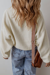 White Fleece Placket Turn-down Collar Drop Shoulder Sweatshirt Sweatshirts & Hoodies JT's Designer Fashion