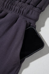 Bristol Black Knit Open Back Cap Sleeve Drawstring Romper Jumpsuits & Rompers JT's Designer Fashion