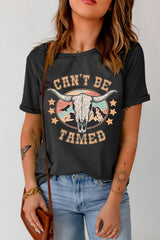 Black Western CAN'T BE TAMED Longhorn Graphic T Shirt Graphic Tees JT's Designer Fashion