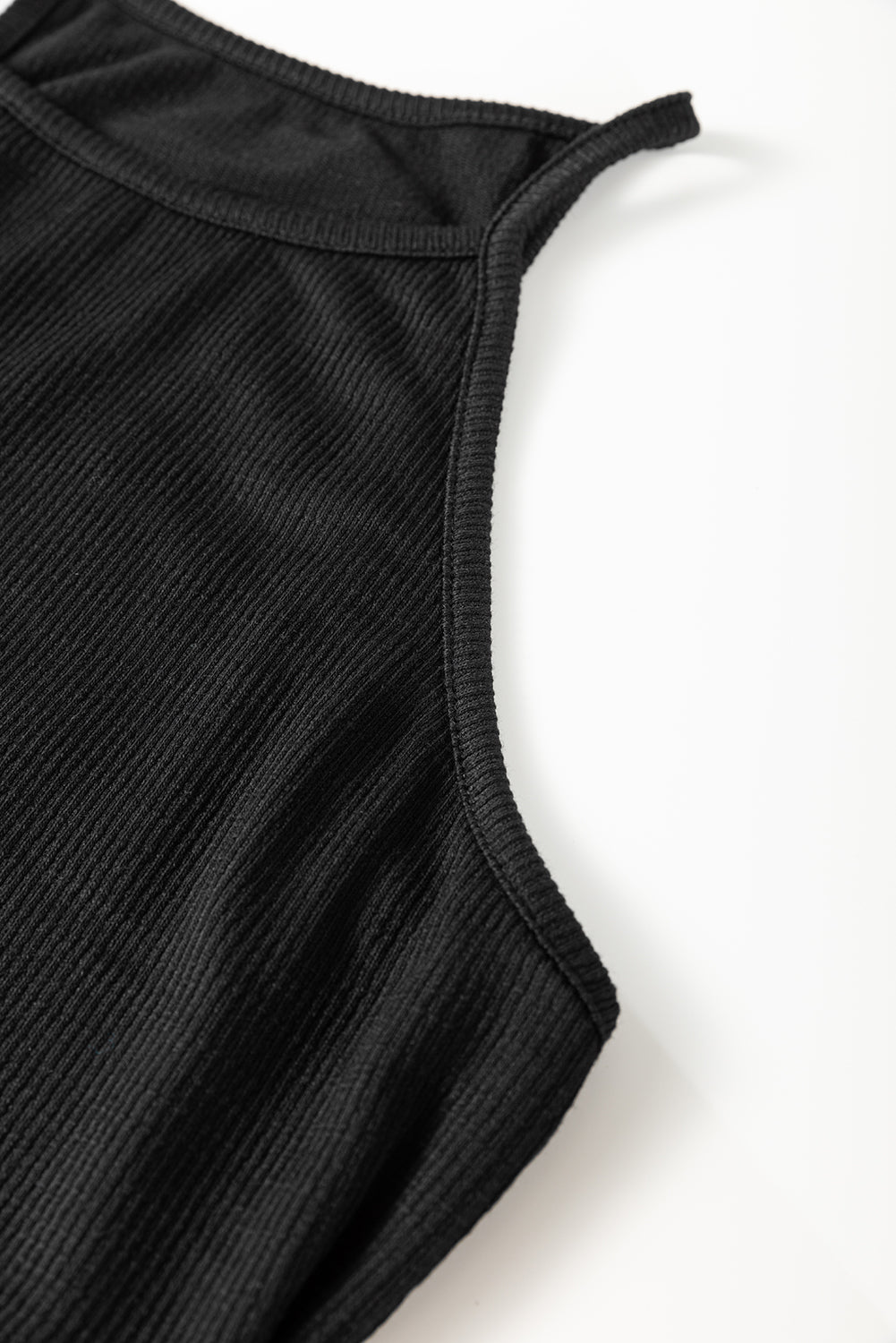 Black Racerback Ribbed Knit Drawstring Bodycon Dress Bodycon Dresses JT's Designer Fashion