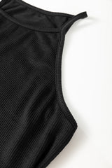 Black Racerback Ribbed Knit Drawstring Bodycon Dress Bodycon Dresses JT's Designer Fashion