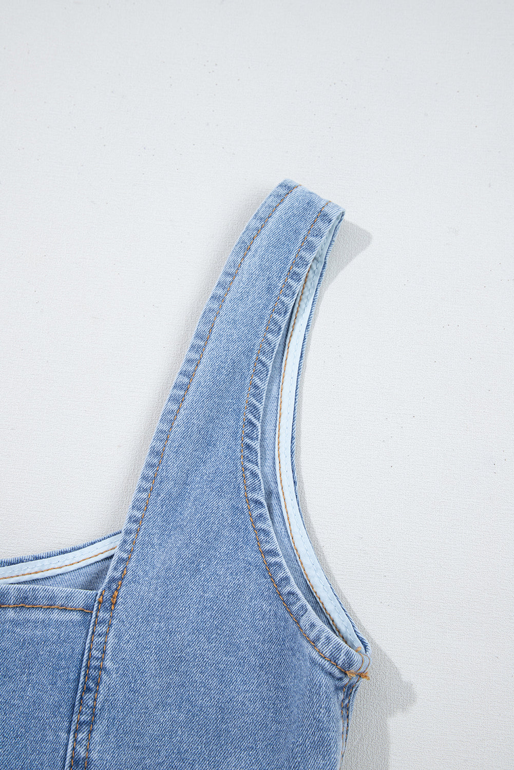 Beau Blue Seamed Zipper Square Neck Sleeveless Denim Mini Dress Mini Dresses JT's Designer Fashion