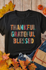 Black Thankful Grateful Blessed Leopard Print Crewneck T Shirt Graphic Tees JT's Designer Fashion