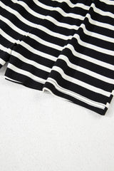Black White Striped Short Sleeve Top and Shorts Set Short Sets JT's Designer Fashion