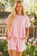 Coral Paradise Daisy Jacquard Textured Casual Short Set Coral Paradise 95%Polyester+5%Elastane Short Sets JT's Designer Fashion