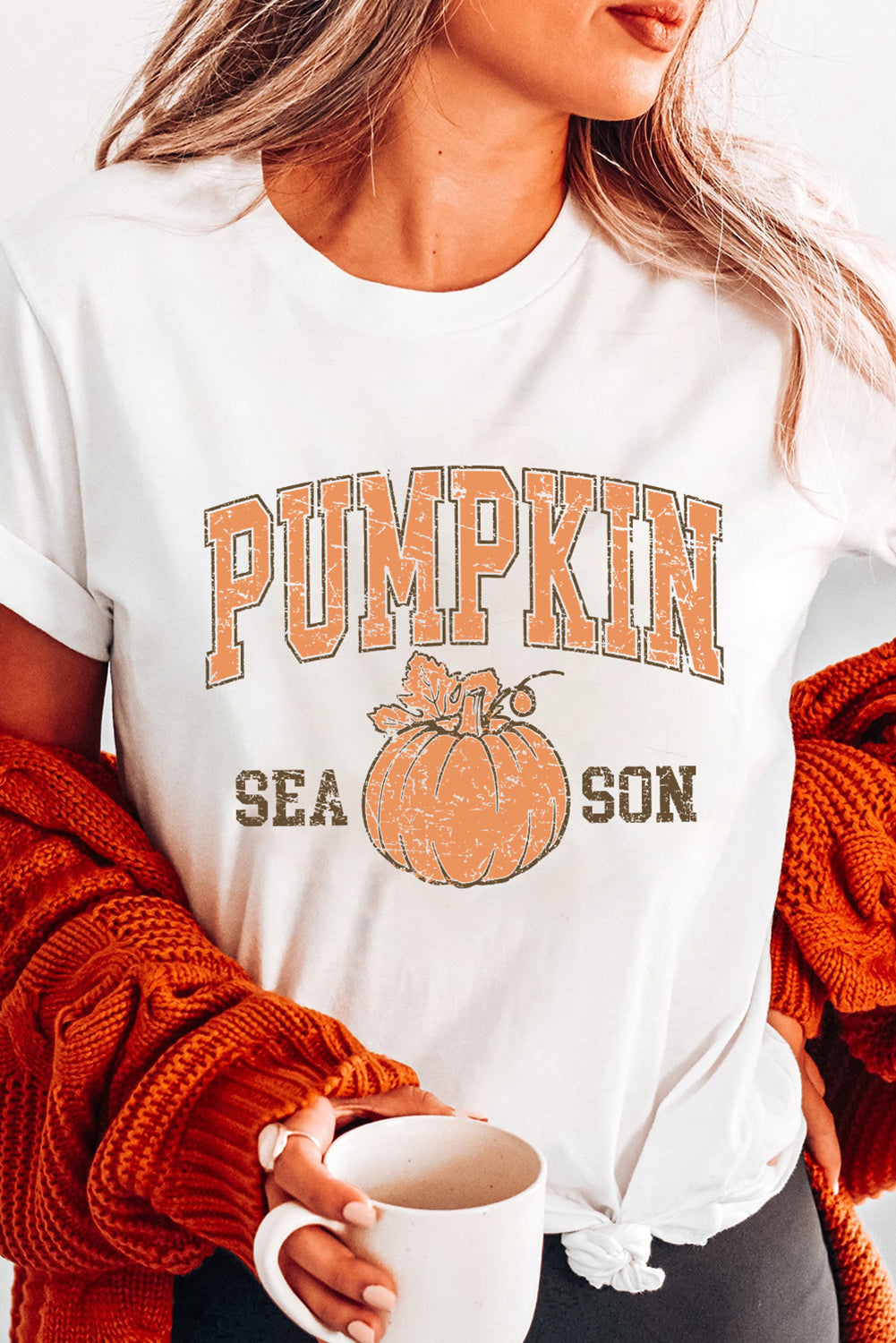 White PUMPKIN SEASON Cracking Printed Cotton Blend T Shirt Graphic Tees JT's Designer Fashion