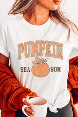 White PUMPKIN SEASON Cracking Printed Cotton Blend T Shirt Graphic Tees JT's Designer Fashion