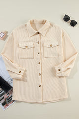 Oatmeal Corduroy Flap Pocket Button Up Shacket Jackets JT's Designer Fashion