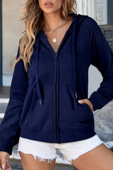 Navy Blue Solid Color Fleece Lined Zip up Hoodie Sweatshirts & Hoodies JT's Designer Fashion