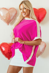 Rose Red Oversized Color Block Boat Neck Tunic Blouse Blouses & Shirts JT's Designer Fashion