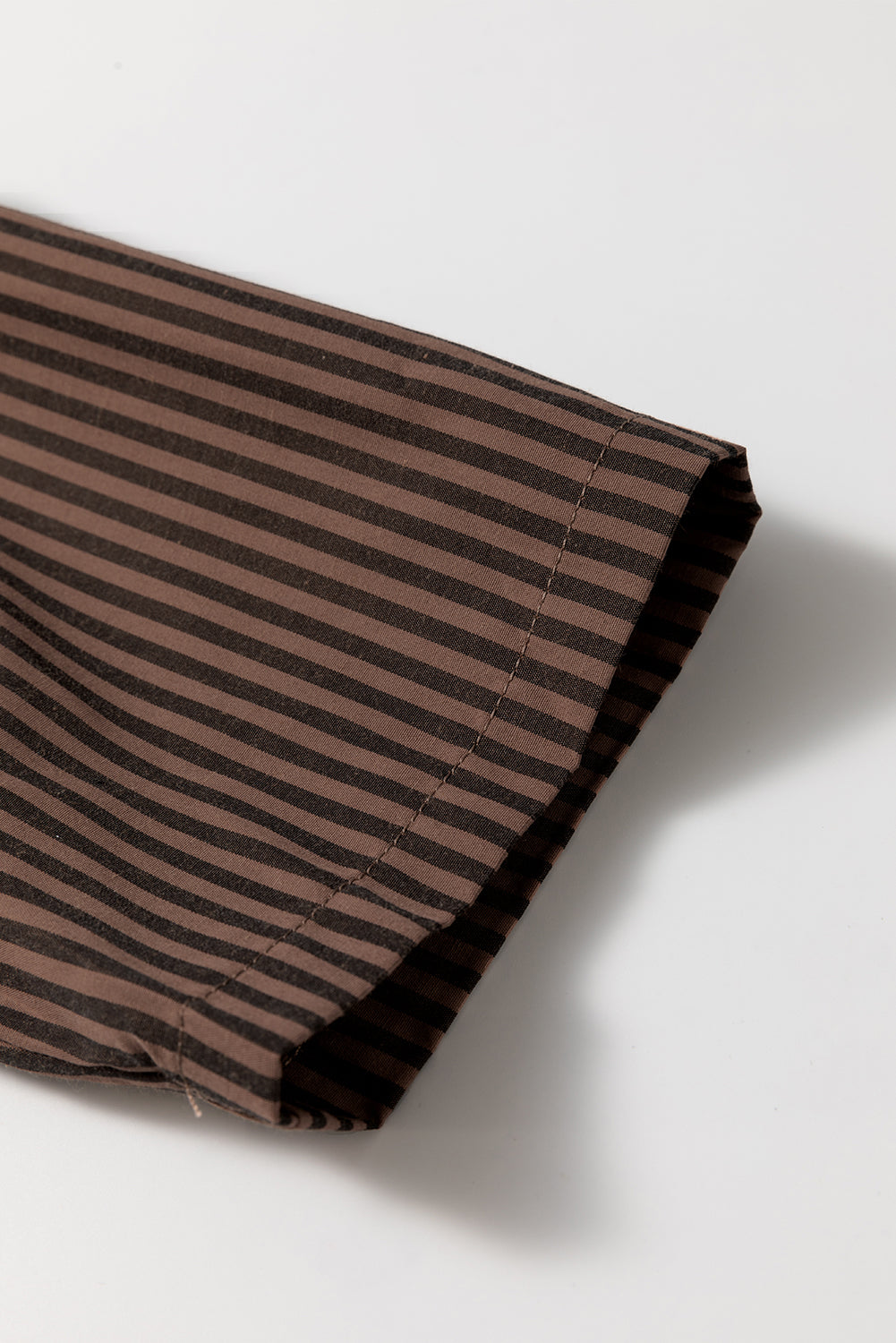 Brown Stripe V Neck Roll Up Sleeve Pocket Patched Classic Shirt Blouses & Shirts JT's Designer Fashion