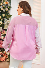 Pink Stripe Print Colorblock Plus Size Shirt Plus Size Blouses & Shirts JT's Designer Fashion