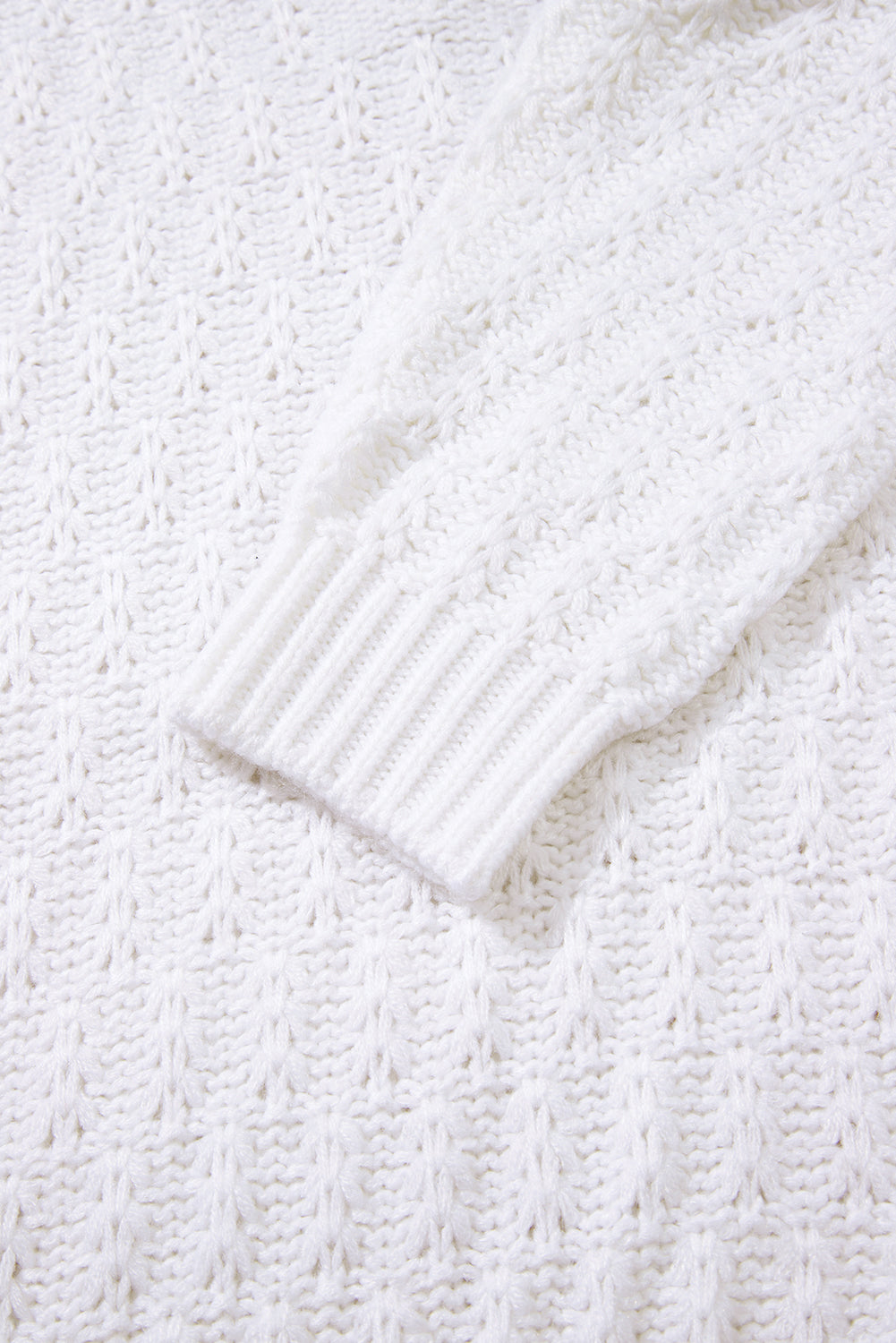 White Textured Knit Ribbed Edge V Neck Loose Sweater Sweaters JT's Designer Fashion