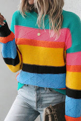Yellow Colorblock Mixed Textured Drop Shoulder Sweater Sweaters JT's Designer Fashion