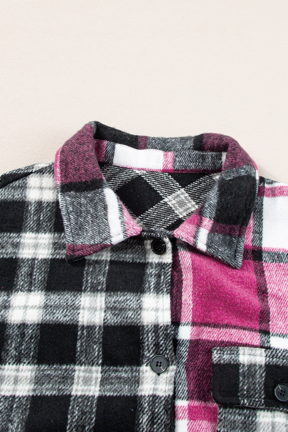 Black Plaid Colorblock Loose Shacket Plaid Shackets JT's Designer Fashion
