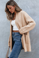 Parchment Oversize Chunky Cable Knit Open Front Midi-length Cardigan Cardigans JT's Designer Fashion