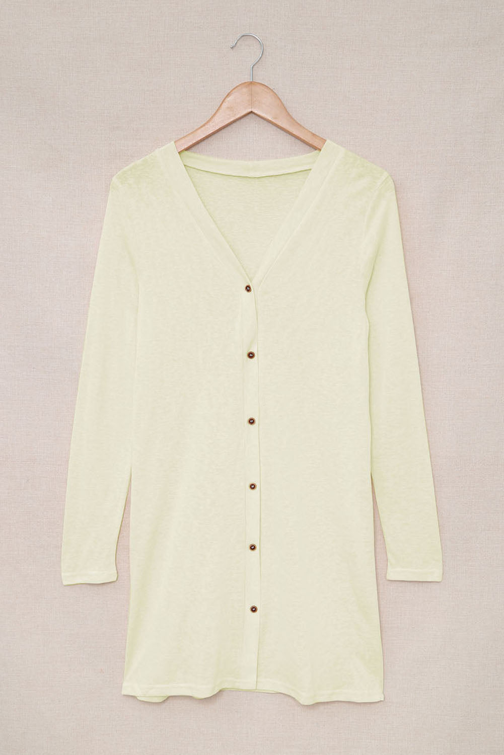 Beige Solid Color Open-Front Buttons Cardigan Sweaters & Cardigans JT's Designer Fashion