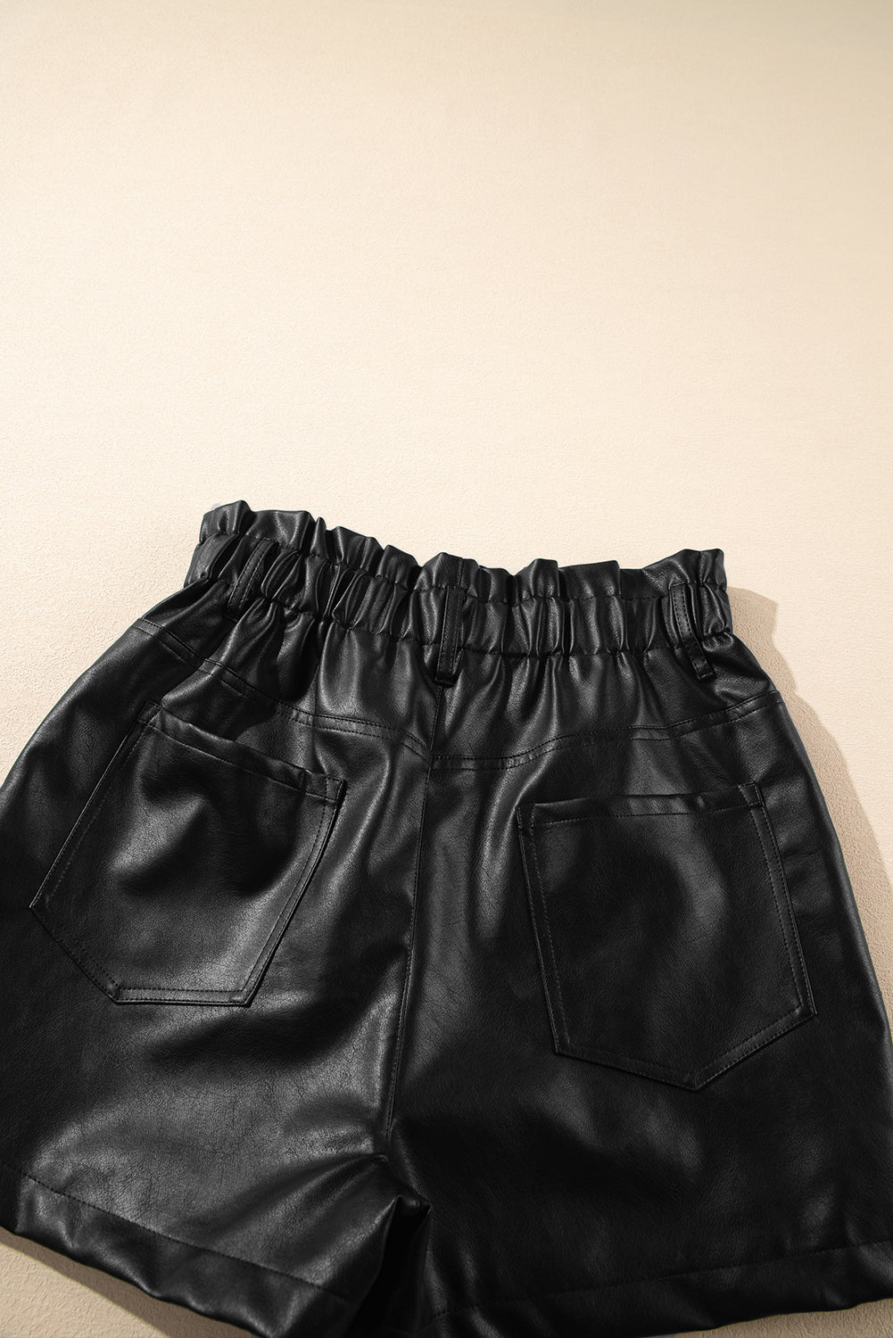 Black Faux Leather Paper Bag Waist High Rise Shorts Casual Shorts JT's Designer Fashion