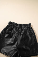 Black Faux Leather Paper Bag Waist High Rise Shorts Casual Shorts JT's Designer Fashion