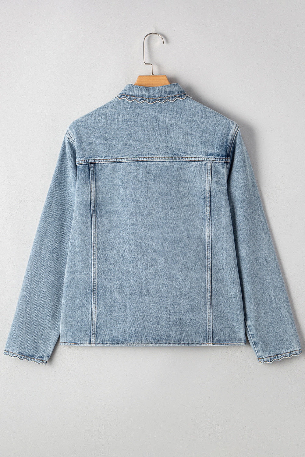 Myosotis Scallop Trim Collar Patched Pocket Button Up Denim Jacket Denim Jackets JT's Designer Fashion