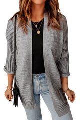 Gray Ribbed Open Front Knit Cardigan Sweaters & Cardigans JT's Designer Fashion
