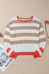 Apricot Colorblock Striped Round Neck Drop Shoulder Sweater Sweaters JT's Designer Fashion