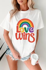 White Love Wins Pride Rainbow Graphic Casual T Shirt Graphic Tees JT's Designer Fashion