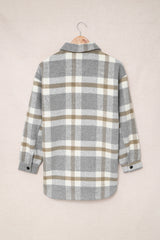 Brown Plaid Print Pocket Women Shacket Plaid Shackets JT's Designer Fashion