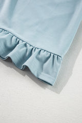 Iceland Blue Solid Ruffled Hem Loose Fit Tunic Hoodie Sweatshirts & Hoodies JT's Designer Fashion