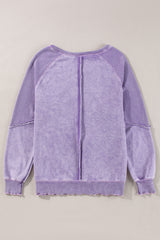 Orchid Petal Mardi Gras Patched Pattern Waffle Patchwork Sweatshirt Graphic Sweatshirts JT's Designer Fashion