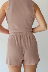 Smoke Gray Corded Sleeveless Top and Pocketed Shorts Set Short Sets JT's Designer Fashion
