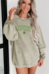 Green LUCKY Clover Embroidered Corded Crewneck Sweatshirt Graphic Sweatshirts JT's Designer Fashion
