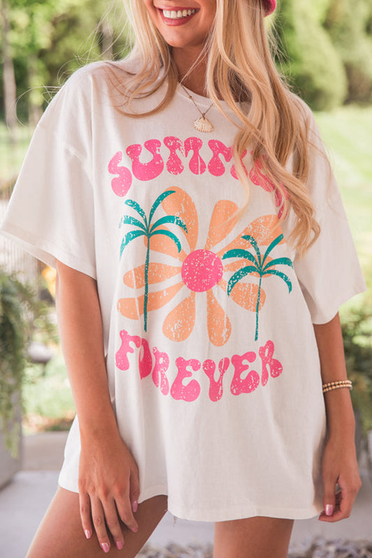 White SUMMER FOREVER Flower Graphic T Shirt Graphic Tees JT's Designer Fashion