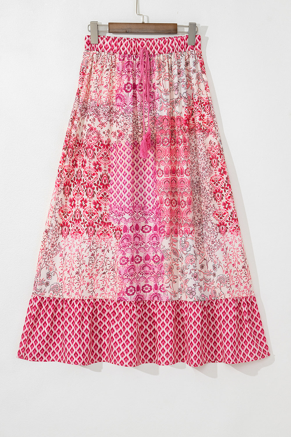 Red Boho Pattern Print Tassel Drawstring High Waist Maxi Dress Skirts & Petticoat JT's Designer Fashion