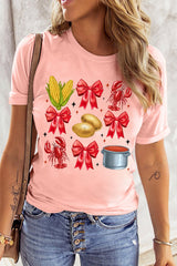 Pink Summer Food Bow Crawfish Printed T Shirt Graphic Tees JT's Designer Fashion