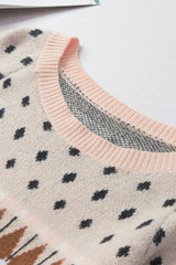 Multicolor Mixed Geometric Detail Raglan Sleeve Sweater Sweaters & Cardigans JT's Designer Fashion