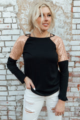 Black Sequin Shoulder Long Sleeve Top Long Sleeve Tops JT's Designer Fashion