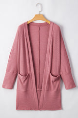 Mineral Red Solid Color Waffle Knit Cardigan with Pocket Cardigans JT's Designer Fashion