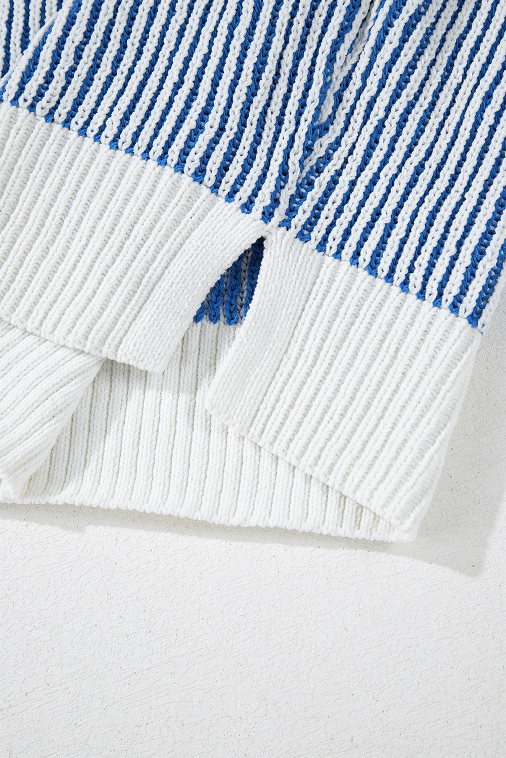 Dark Blue Striped Textured Knit Contrast Edge Loose Sweater Sweaters JT's Designer Fashion