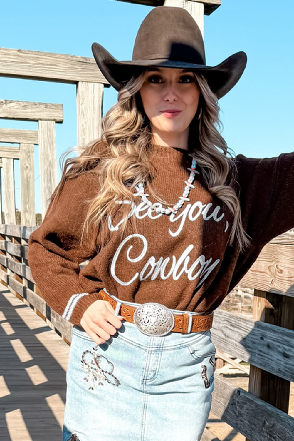 Coffee See You Cowboy Embroidered Western Graphic Sweater Sweaters JT's Designer Fashion