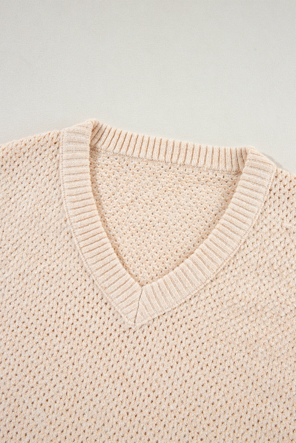 Parchment Loose Eyelet V Neck Drop Shoulder Sweater Sweaters JT's Designer Fashion
