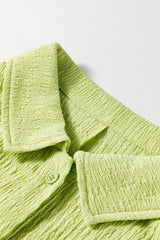 Meadow Mist Green Textured Short Sleeve Patched Pocket Buttoned Shirt Romper Jumpsuits & Rompers JT's Designer Fashion