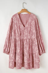 Peach Blossom Floral Surplice V Neck Tiered Ruffled Plus Size Dress Plus Size Mini Dresses JT's Designer Fashion