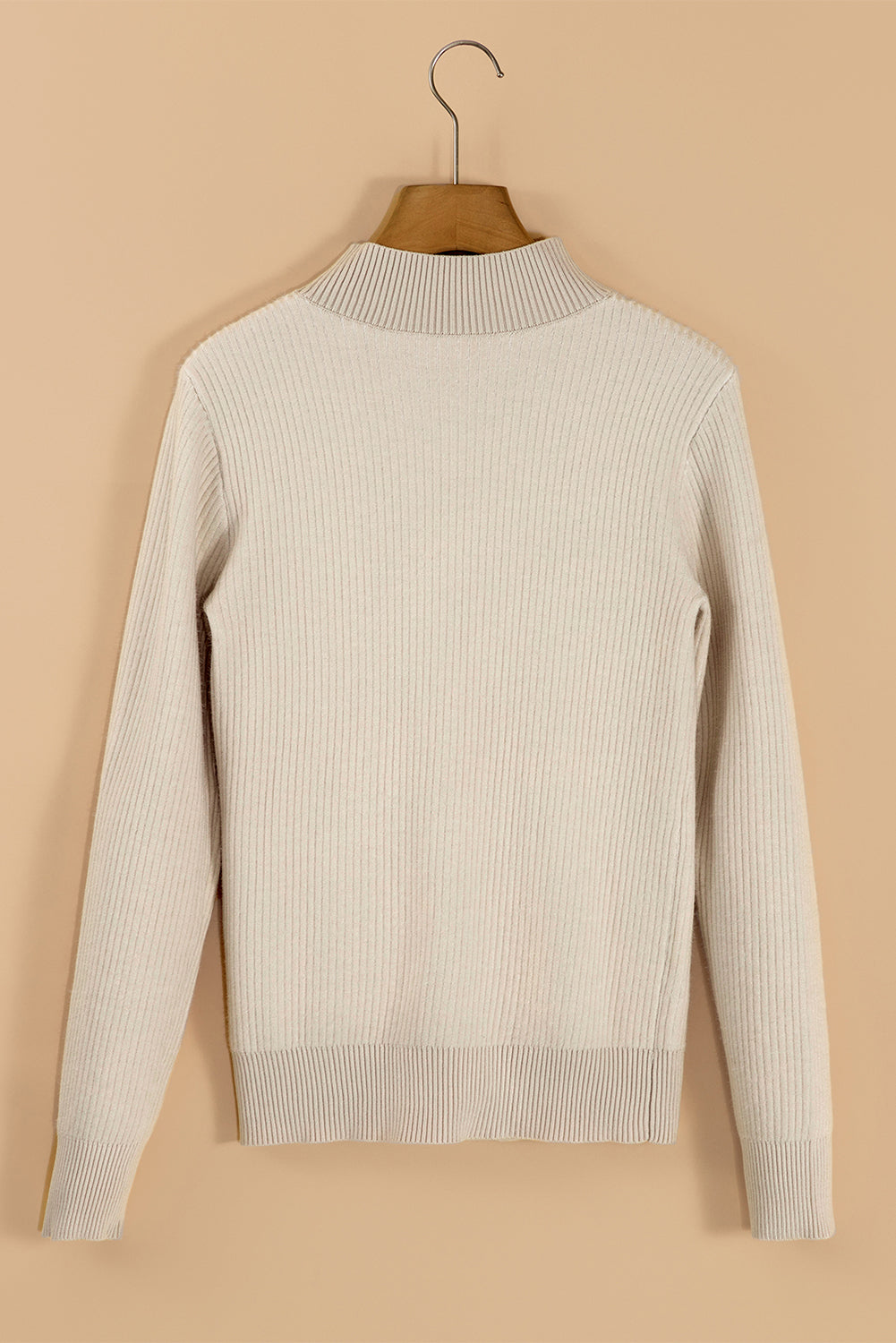 Apricot Thermal Lined Ribbed Knit Mock Neck Sweater Sweaters JT's Designer Fashion