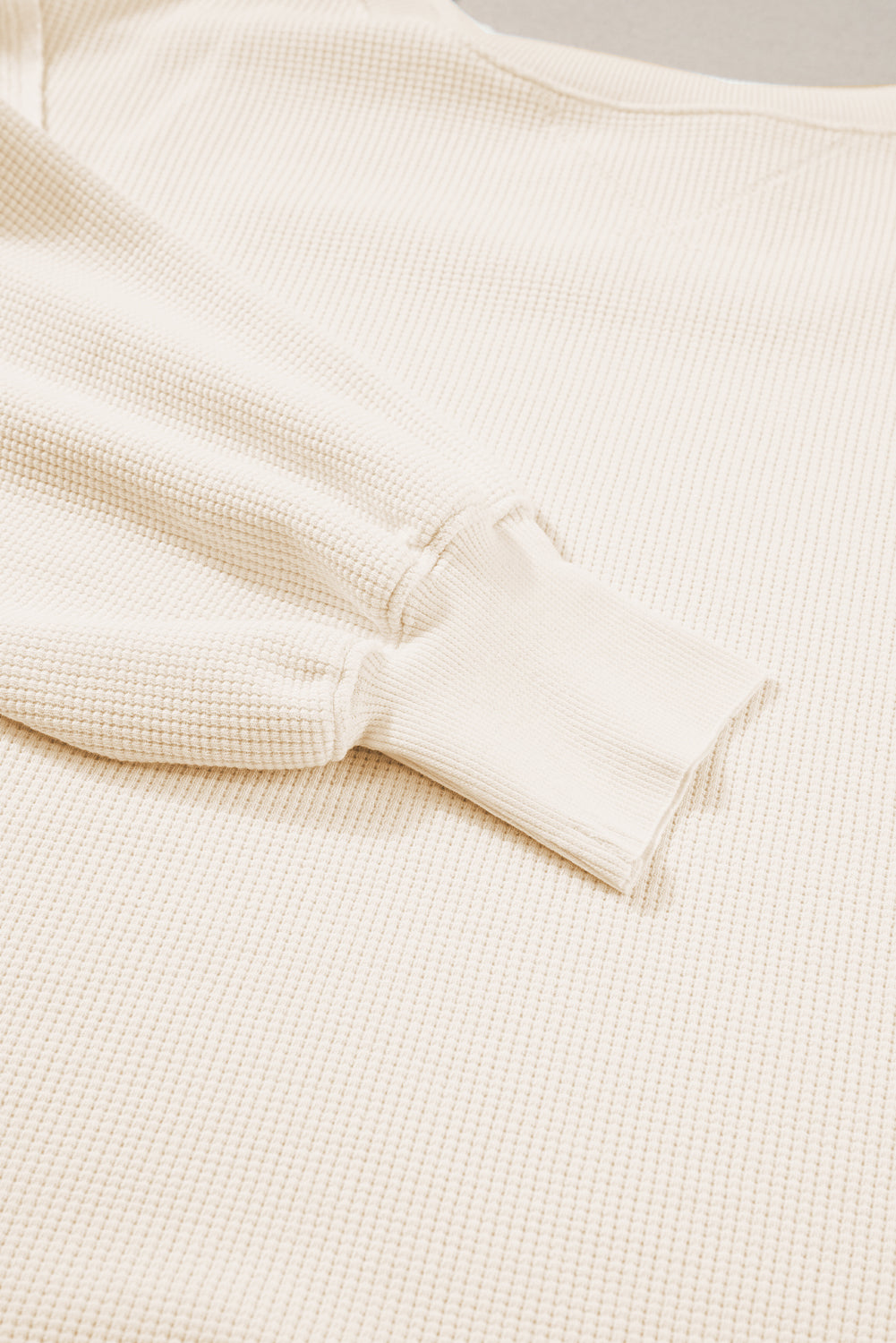 White Waffle Knit Bishop Sleeve Split Oversized Sweatshirt Sweatshirts & Hoodies JT's Designer Fashion