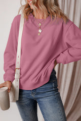 Meadow Mauve Solid Fleece Lined Drop Shoulder Terry Sweatshirt Sweatshirts & Hoodies JT's Designer Fashion